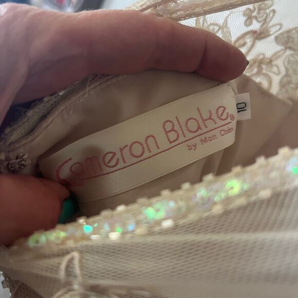 Cameron Blake Gown Formal Beige Silk Beaded Sequin Mother of Bride Feminine 10 - Picture 11 of 13